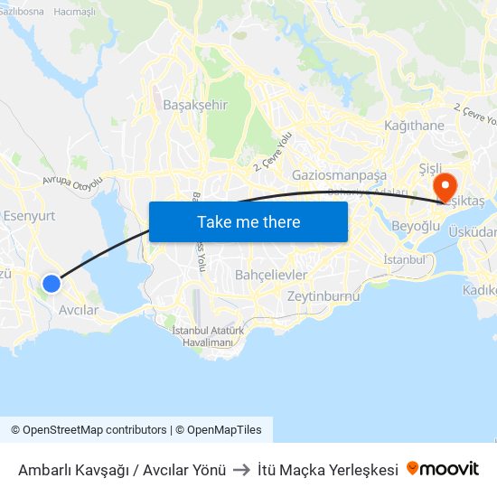 Ambarlı Kavşağı / Avcılar Yönü to İtü Maçka Yerleşkesi map