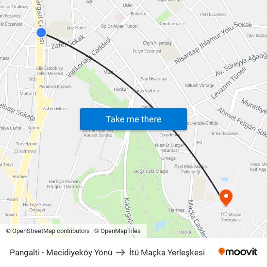 Pangalti - Mecidiyeköy Yönü to İtü Maçka Yerleşkesi map