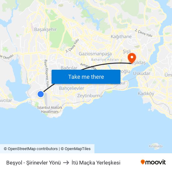 Beşyol - Şirinevler Yönü to İtü Maçka Yerleşkesi map