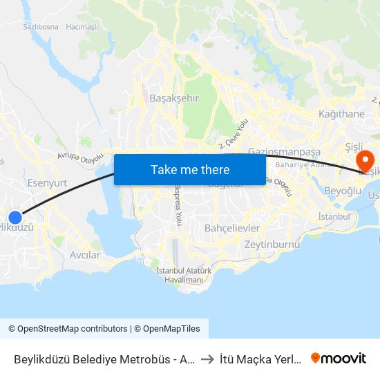 Büyükşehir Konutlar - Avcilar Yönü to İtü Maçka Yerleşkesi map