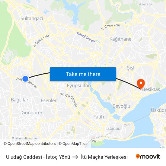 Uludağ Caddesi - İstoç Yönü to İtü Maçka Yerleşkesi map