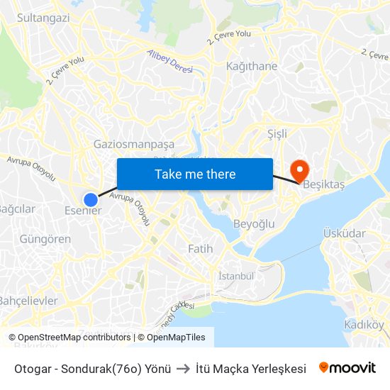 Otogar - Sondurak(76o) Yönü to İtü Maçka Yerleşkesi map