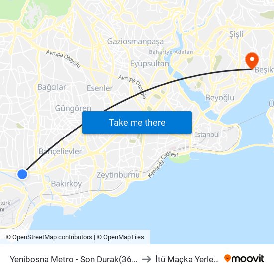 Yenibosna Metro - Son Durak(36cy) Yönü to İtü Maçka Yerleşkesi map