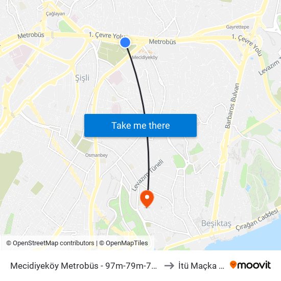 Mecidiyeköy Metrobüs - 97m-79m-79km-141a-141m-336m Yönü to İtü Maçka Yerleşkesi map
