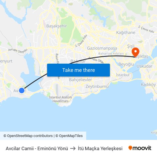 Avcilar Camii - Eminönü Yönü to İtü Maçka Yerleşkesi map