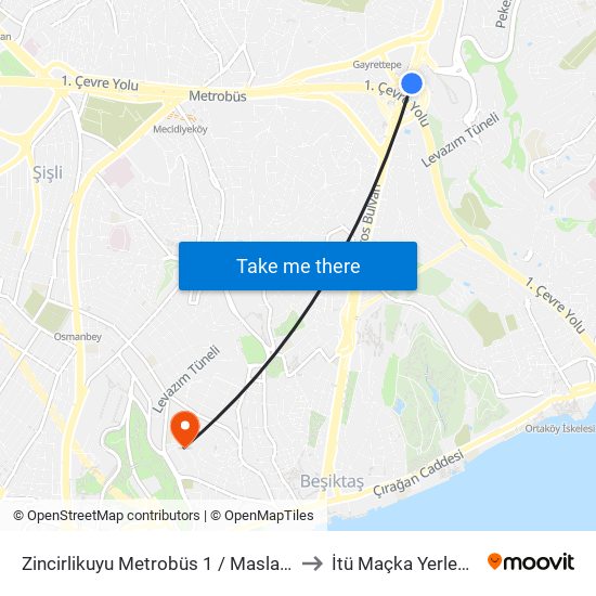 Zincirlikuyu Metrobüs 1 / Maslak Yönü to İtü Maçka Yerleşkesi map