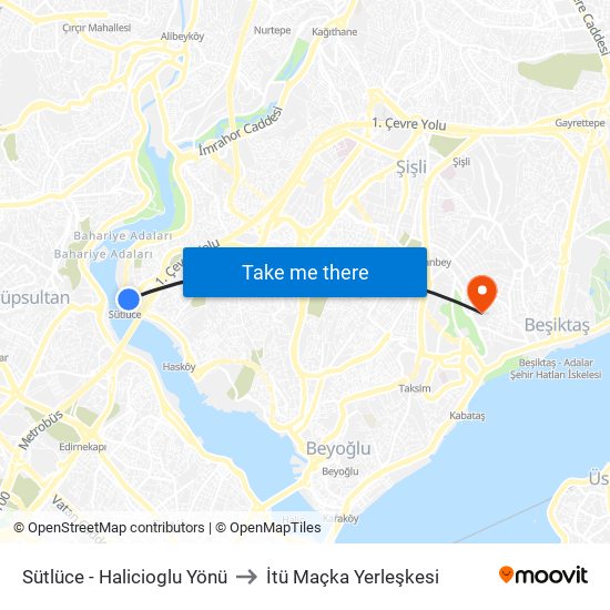 Sütlüce - Halicioglu Yönü to İtü Maçka Yerleşkesi map