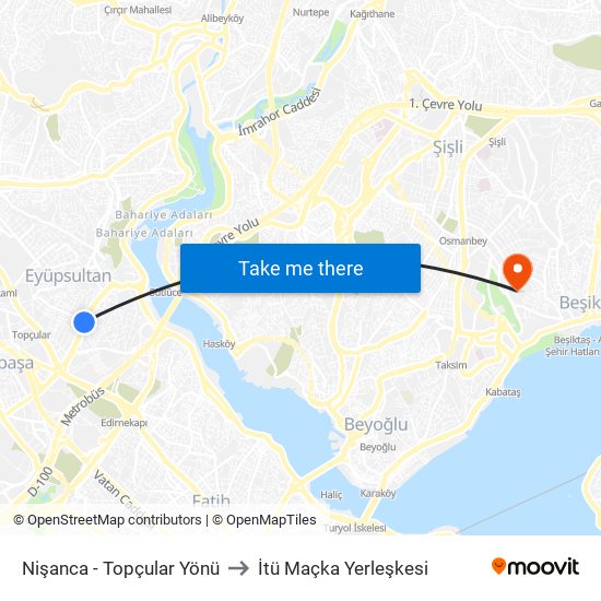 Nişanca - Topçular Yönü to İtü Maçka Yerleşkesi map