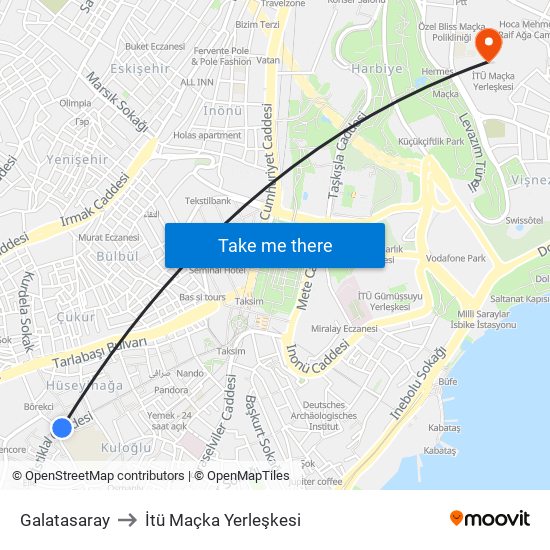 Galatasaray to İtü Maçka Yerleşkesi map