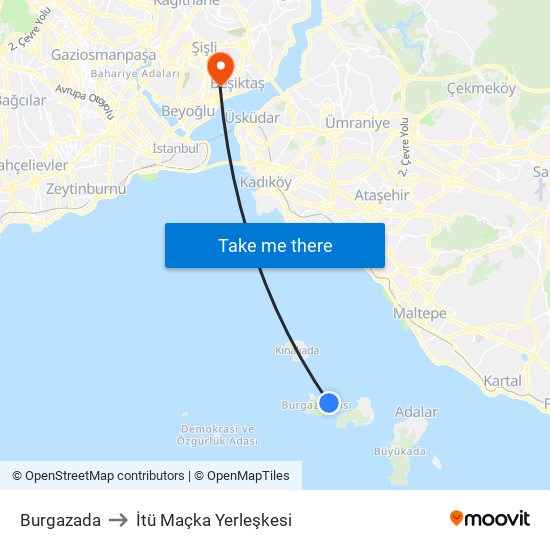 Burgazada to İtü Maçka Yerleşkesi map