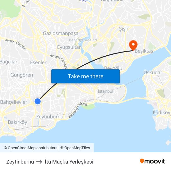 Zeytinburnu to İtü Maçka Yerleşkesi map