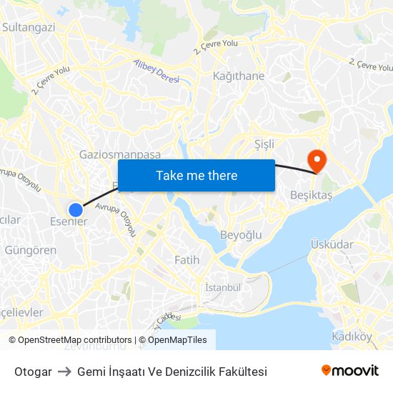 Otogar to Gemi İnşaatı Ve Denizcilik Fakültesi map