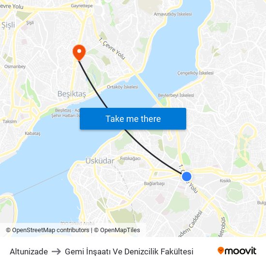 Altunizade to Gemi İnşaatı Ve Denizcilik Fakültesi map