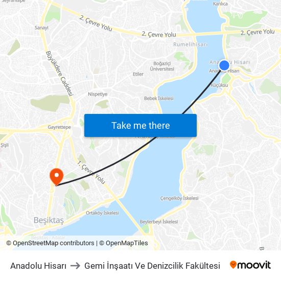 Anadolu Hisarı to Gemi İnşaatı Ve Denizcilik Fakültesi map