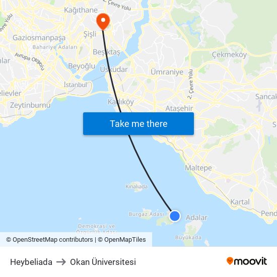 Heybeliada to Okan Üniversitesi map