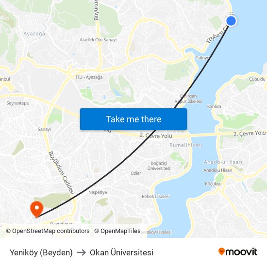 Yeniköy (Beyden) to Okan Üniversitesi map