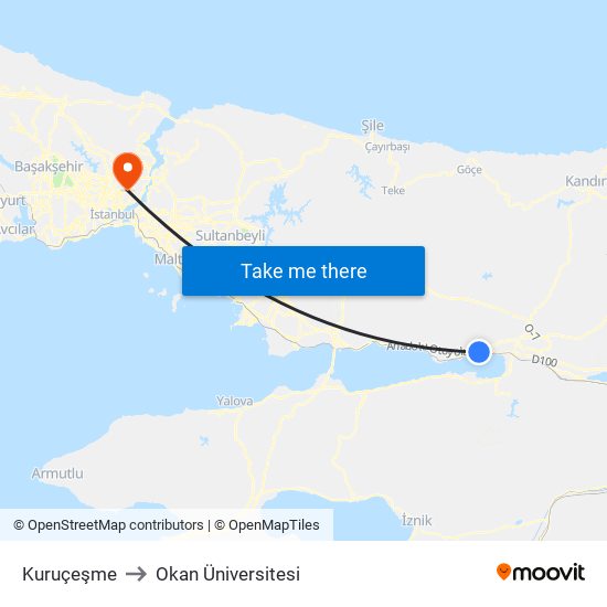 Kuruçeşme to Okan Üniversitesi map