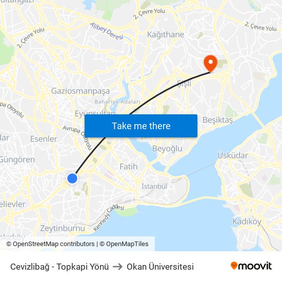 Cevizlibağ - Topkapi Yönü to Okan Üniversitesi map