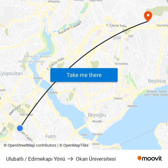 Ulubatlı / Edirnekapı Yönü to Okan Üniversitesi map