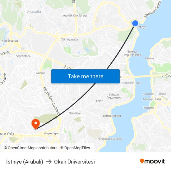 İstinye (Arabalı) to Okan Üniversitesi map