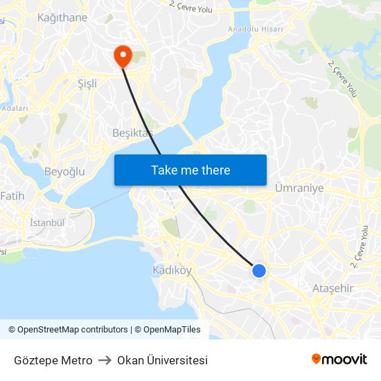Göztepe Metro to Okan Üniversitesi map