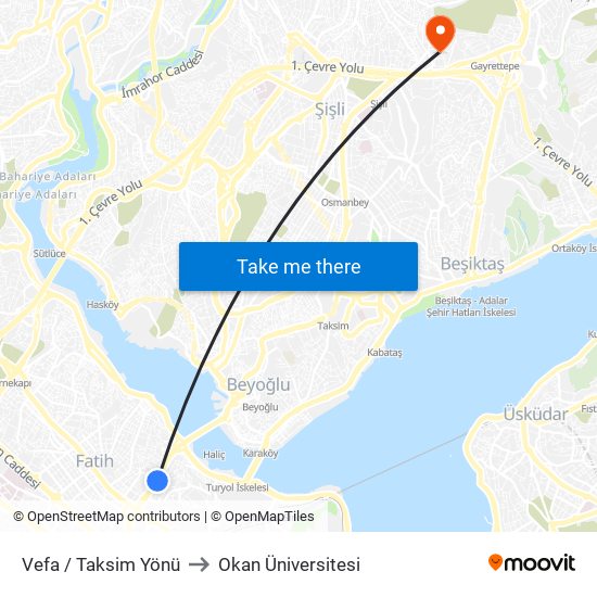 Vefa / Taksim Yönü to Okan Üniversitesi map