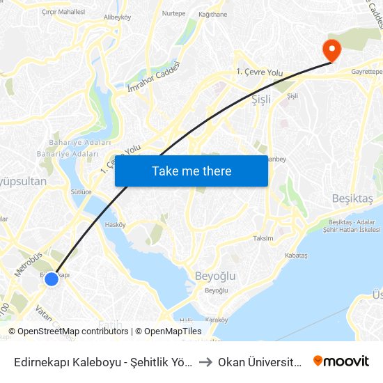 Edirnekapı Kaleboyu - Şehitlik Yönü to Okan Üniversitesi map