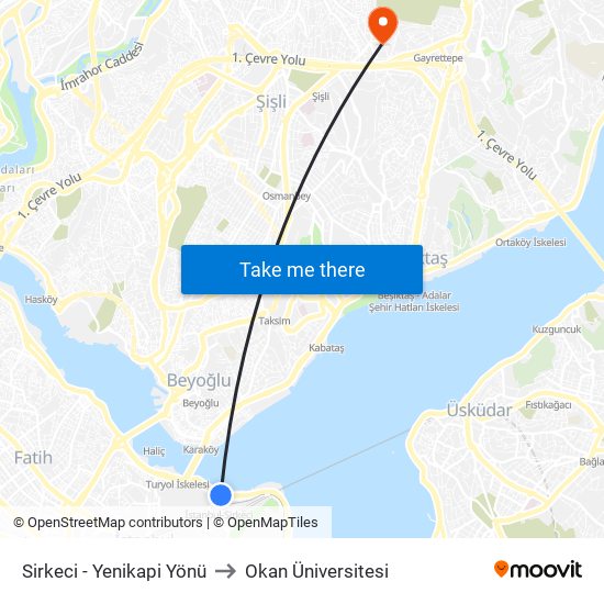 Sirkeci - Yenikapi Yönü to Okan Üniversitesi map