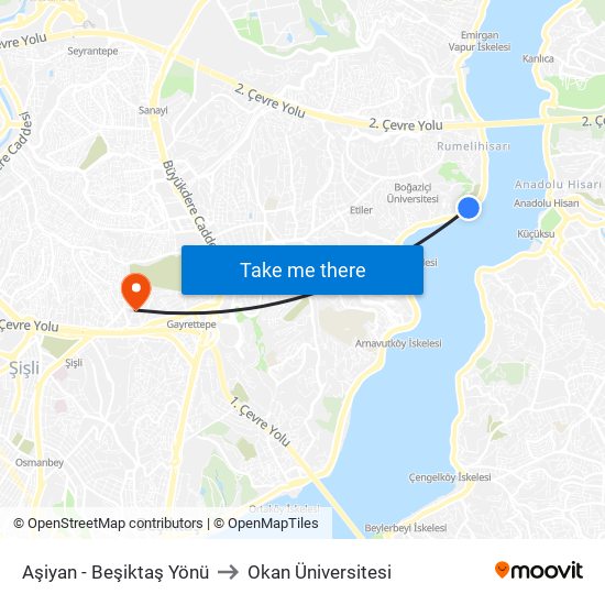 Aşiyan - Beşiktaş Yönü to Okan Üniversitesi map