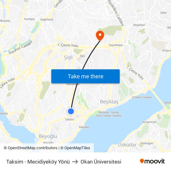 Taksim - Mecidiyeköy Yönü to Okan Üniversitesi map