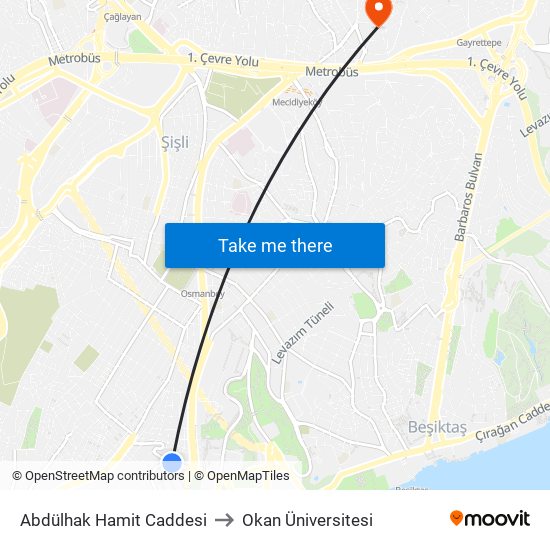 Abdülhak Hamit Caddesi to Okan Üniversitesi map