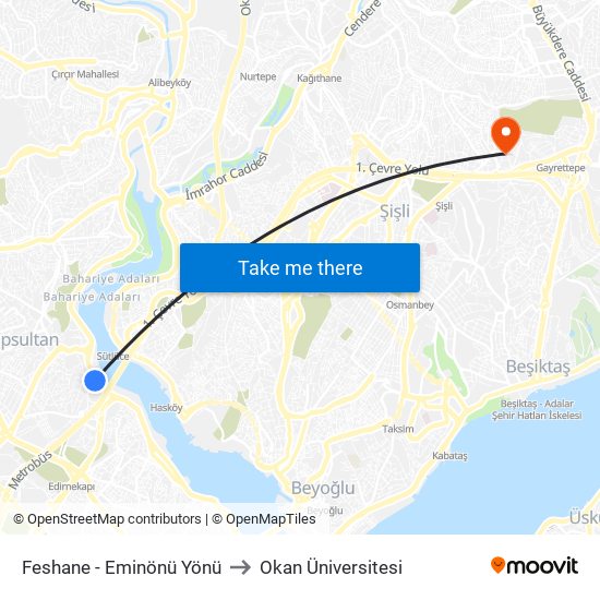 Feshane - Eminönü Yönü to Okan Üniversitesi map