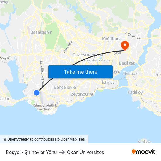 Beşyol - Şirinevler Yönü to Okan Üniversitesi map