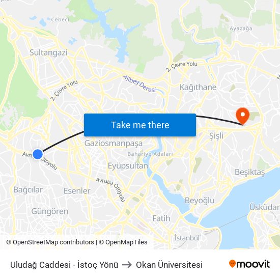 Uludağ Caddesi - İstoç Yönü to Okan Üniversitesi map