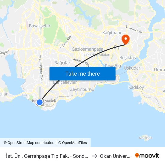 İstanbul Üviversitesi Cerrahpaşa Tip Fakültesi - Sondurak Yönü to Okan Üniversitesi map