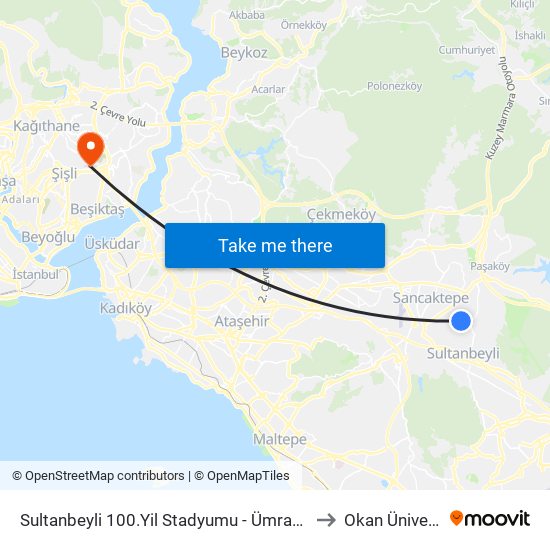 Sultanbeyli 100.Yil Stadyumu - Ümraniye 131a Yönü to Okan Üniversitesi map