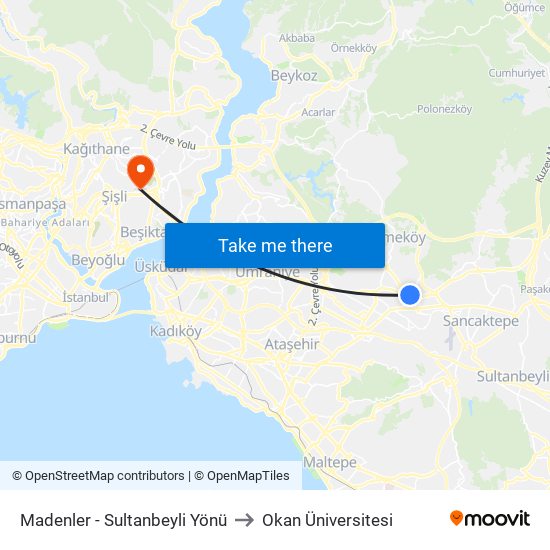 Madenler - Sultanbeyli Yönü to Okan Üniversitesi map