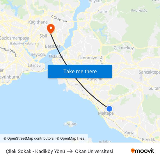 Çilek Sokak - Kadiköy Yönü to Okan Üniversitesi map