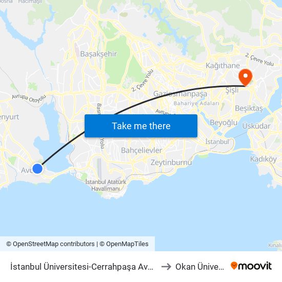 İstanbul Üniversitesi-Cerrahpaşa Avcilar Kampüsü to Okan Üniversitesi map