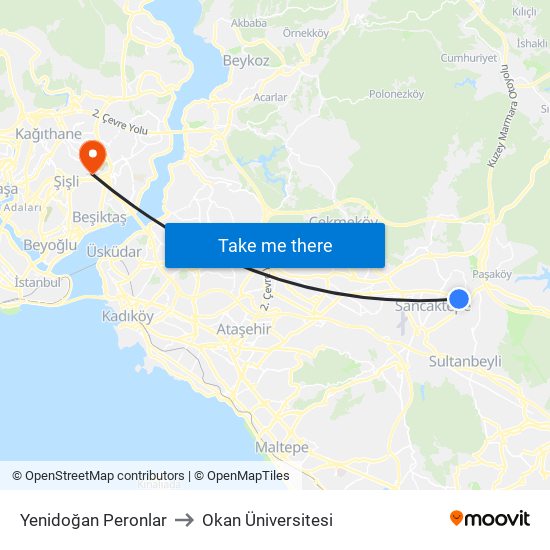 Yenidoğan Peronlar to Okan Üniversitesi map