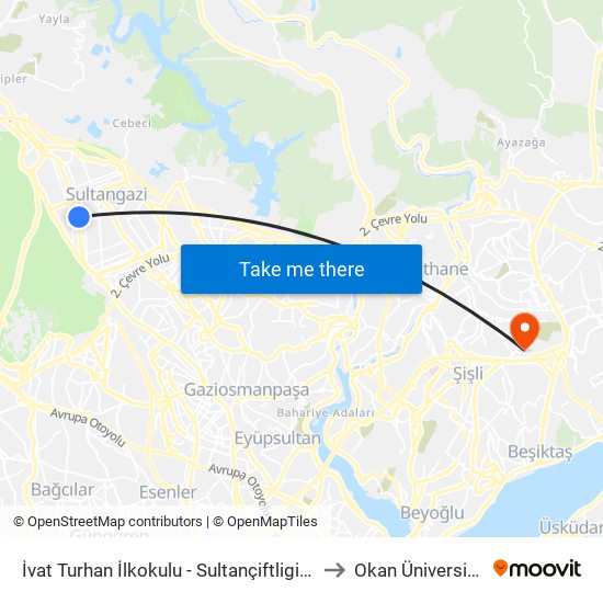 İvat Turhan İlkokulu - Sultançiftligi Yönü to Okan Üniversitesi map