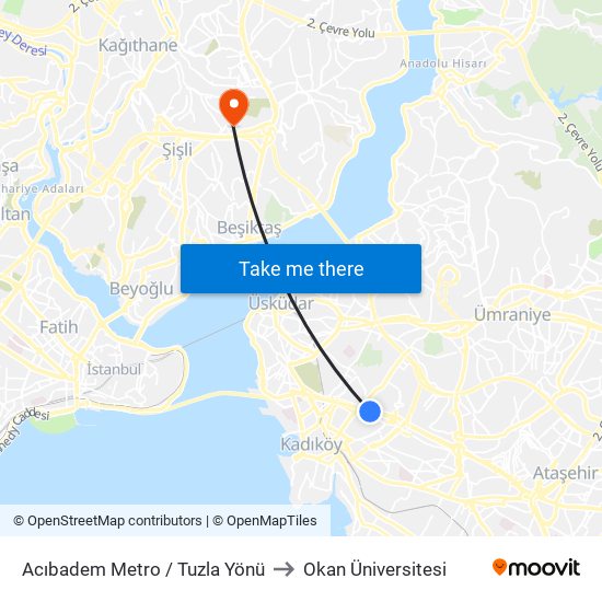 Acıbadem Metro  / Tuzla Yönü to Okan Üniversitesi map