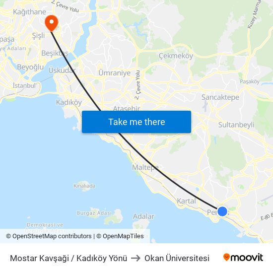 Mostar Kavşaği / Kadıköy Yönü to Okan Üniversitesi map