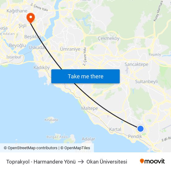 Toprakyol - Harmandere Yönü to Okan Üniversitesi map