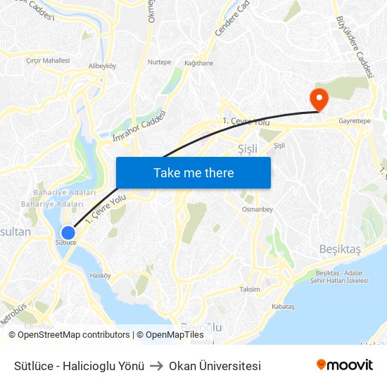 Sütlüce - Halicioglu Yönü to Okan Üniversitesi map