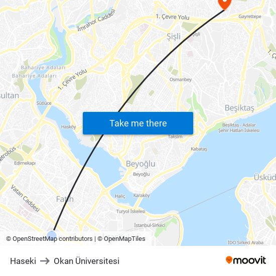 Haseki to Okan Üniversitesi map