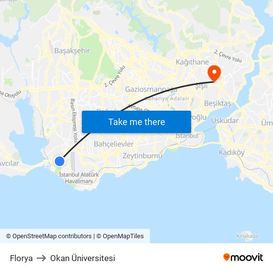 Florya to Okan Üniversitesi map
