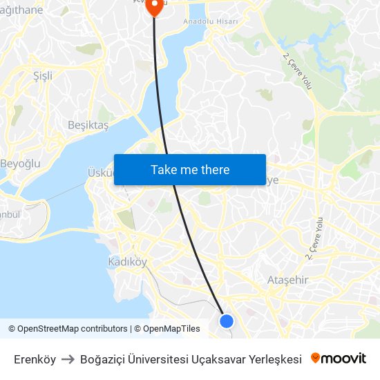 Erenköy to Boğaziçi Üniversitesi Uçaksavar Yerleşkesi map