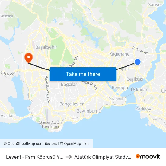Levent - Fsm Köprüsü Yönü to Atatürk Olimpiyat Stadyumu map