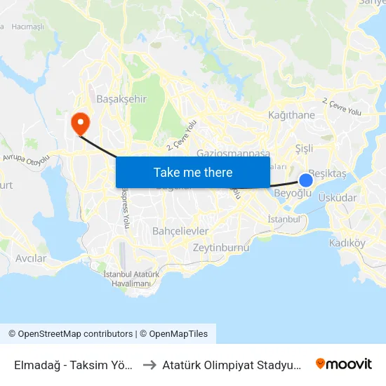 Elmadağ - Taksim Yönü to Atatürk Olimpiyat Stadyumu map